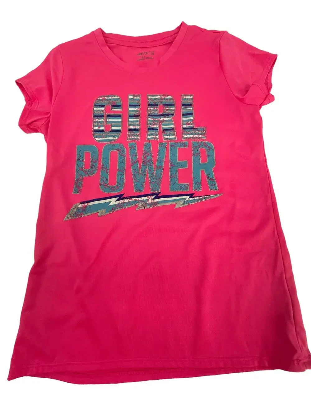 BCG Girls Pink Girl Power Short Sleeve Graphic T-Shirt Youth Size Large 12-14